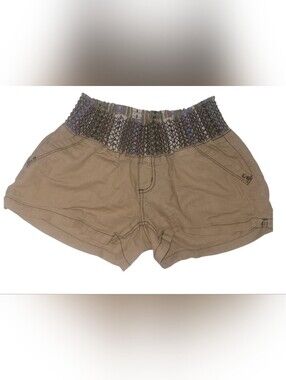 Rewash Women's Tan Smocked Elastic Waist Linen Blend Shorts Size M